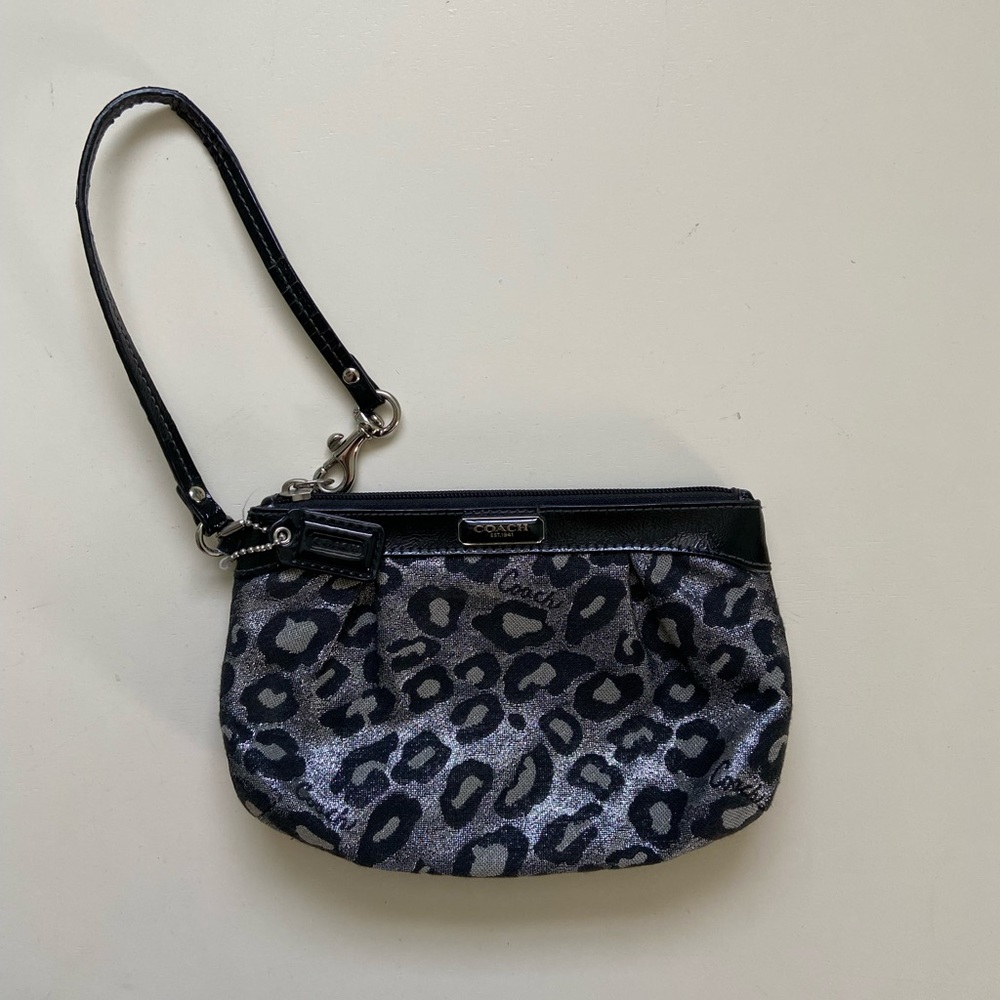 Coach Cheetah Silver and Black Sparkly Wristlet